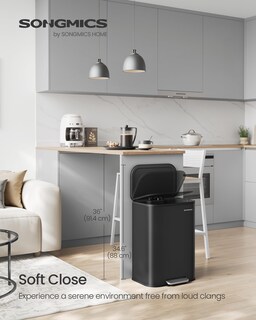 Foto 2 | Bidón De Basura Songmics 50l De Acero Inoxidable Con Tapa De Tinta Negra Ultb - Venta Internacional.