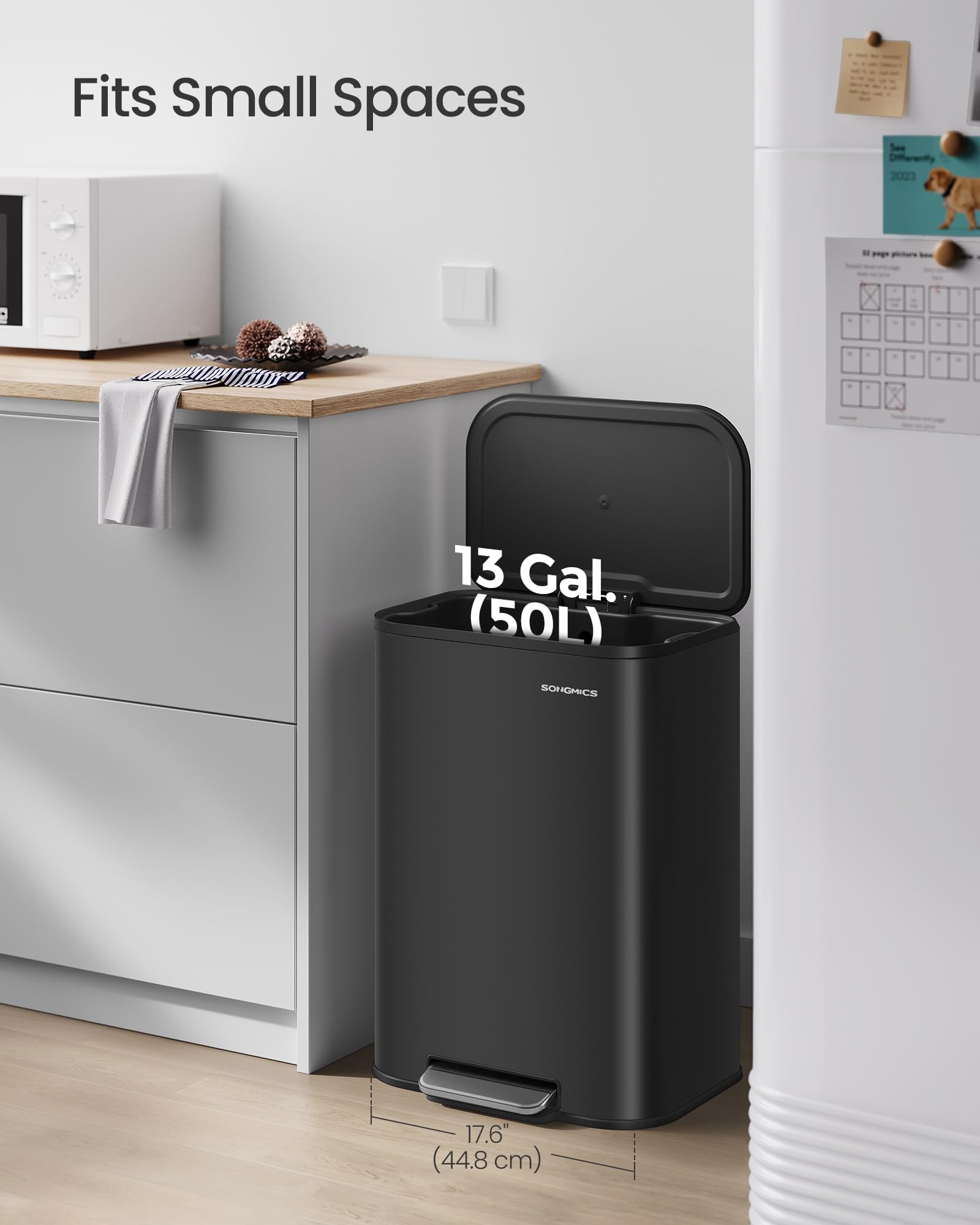 Foto 4 pulgar | Bidón De Basura Songmics 50l De Acero Inoxidable Con Tapa De Tinta Negra Ultb - Venta Internacional.