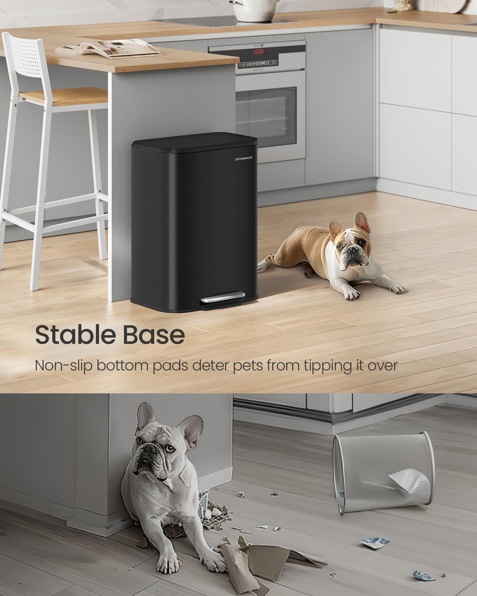 Foto 4 | Bidón De Basura Songmics 50l De Acero Inoxidable Con Tapa De Tinta Negra Ultb - Venta Internacional.