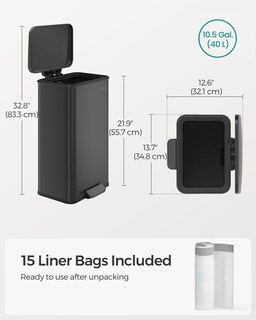 Foto 7 | Bote De Basura Songmics De Acero Inoxidable De 40 Litros Con Tapa De Cierre Suave - Venta Internacional.