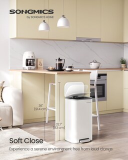 Foto 2 | Bote De Basura Songmics De Acero Inoxidable De 30 Litros Con Tapa, Color Blanco Nube - Venta Internacional.