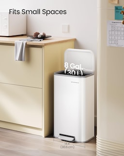Foto 3 | Bote De Basura Songmics De Acero Inoxidable De 30 Litros Con Tapa, Color Blanco Nube - Venta Internacional.