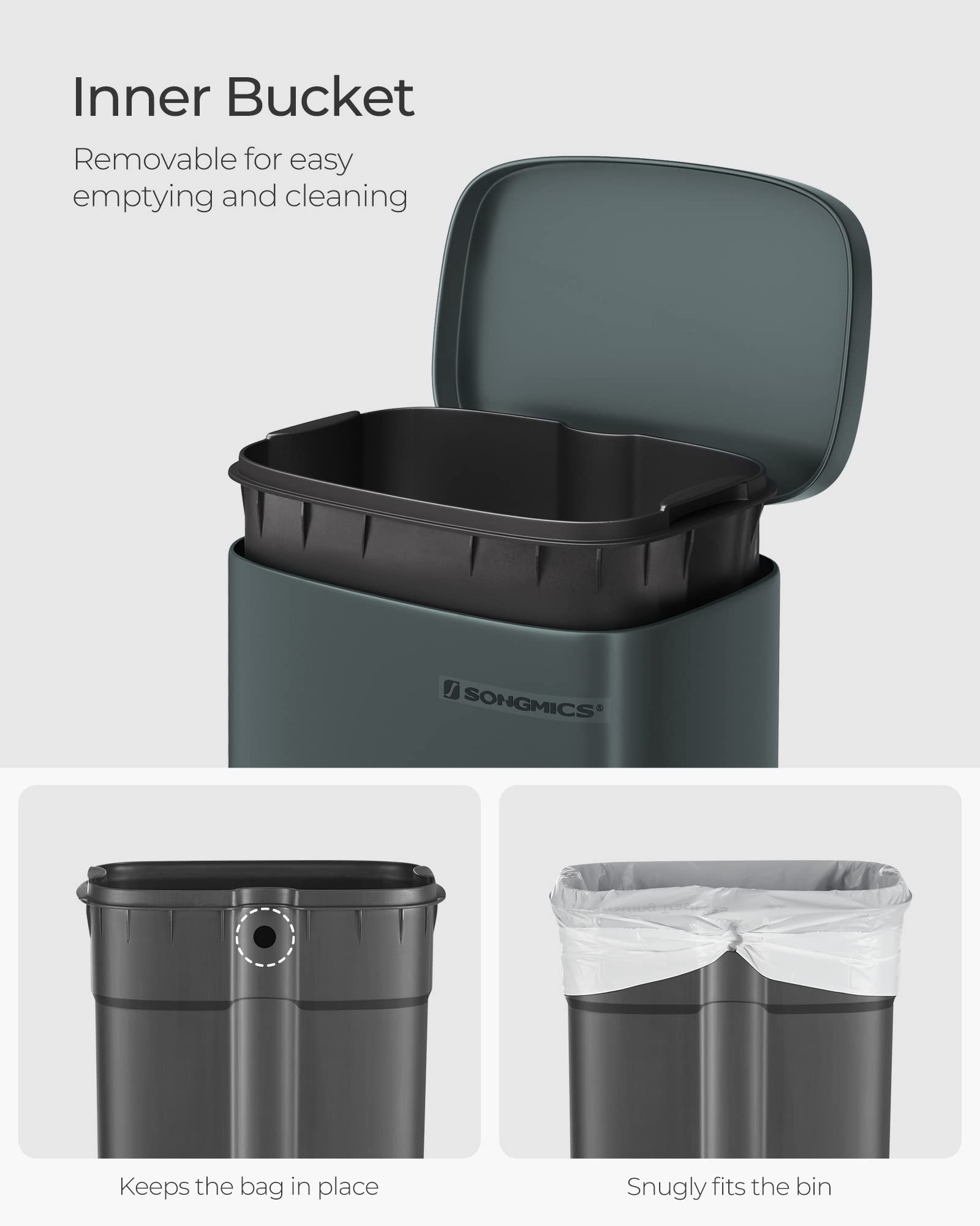 Foto 5 | Bidón De Basura Songmics De Acero Inoxidable De 30 Litros Con Pedal, Color Verde - Venta Internacional.