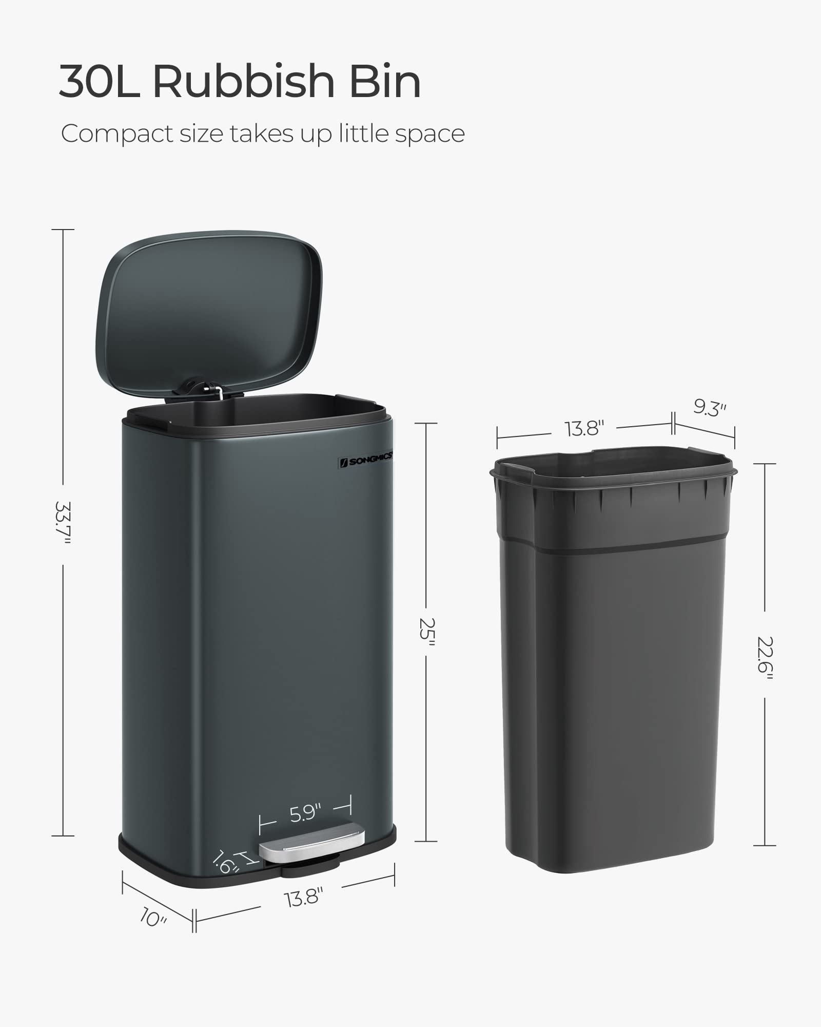 Foto 7 | Bidón De Basura Songmics De Acero Inoxidable De 30 Litros Con Pedal, Color Verde - Venta Internacional.