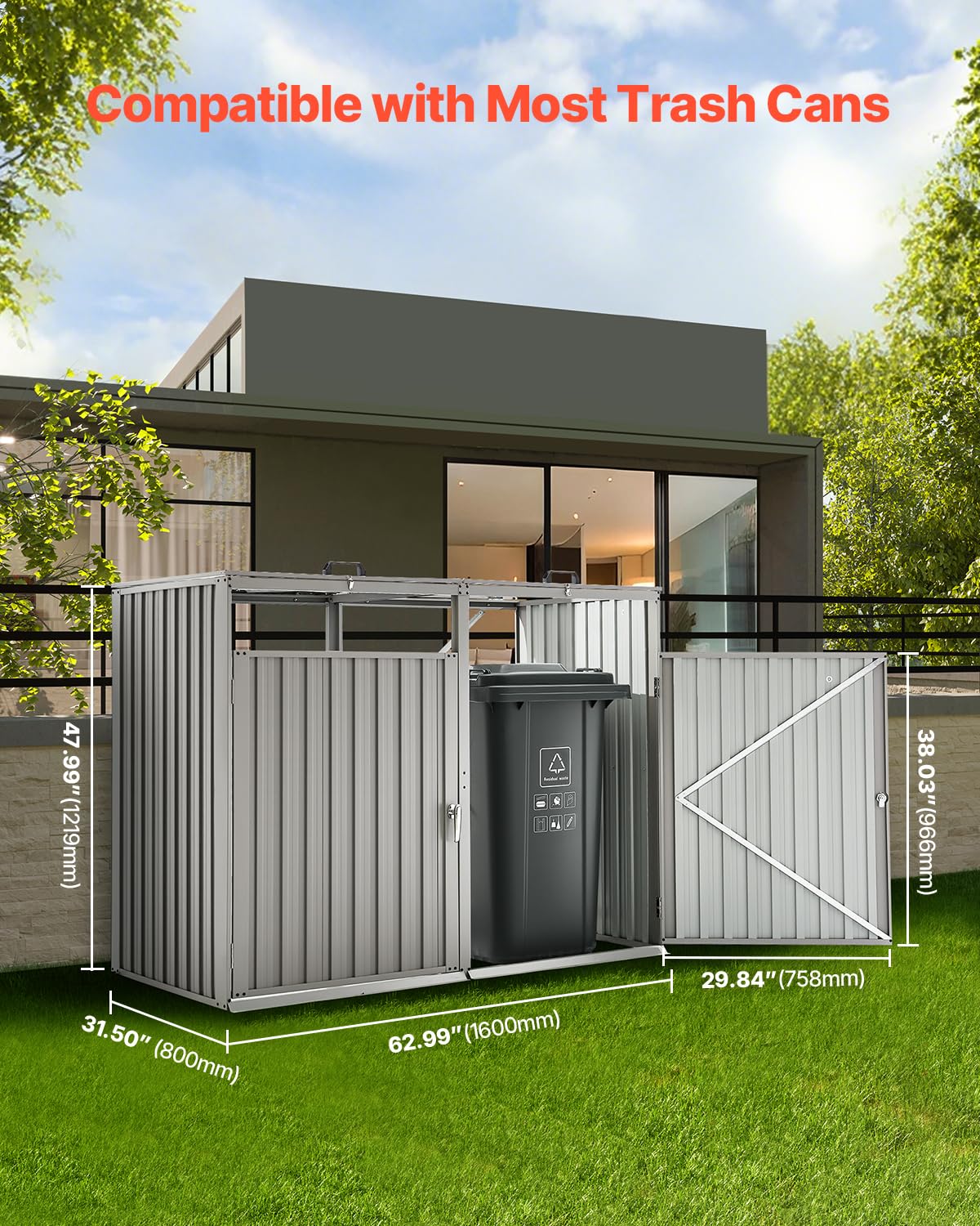 Foto 2 | Cubo De Basura Vevor, 2 Botes De Basura, Acero Galvanizado - Venta Internacional.