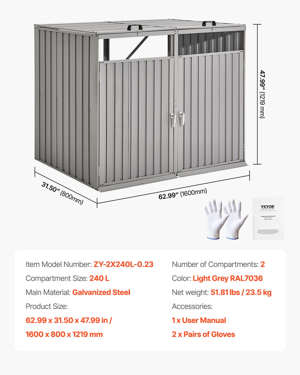 Foto 7 | Cubo De Basura Vevor, 2 Botes De Basura, Acero Galvanizado - Venta Internacional.