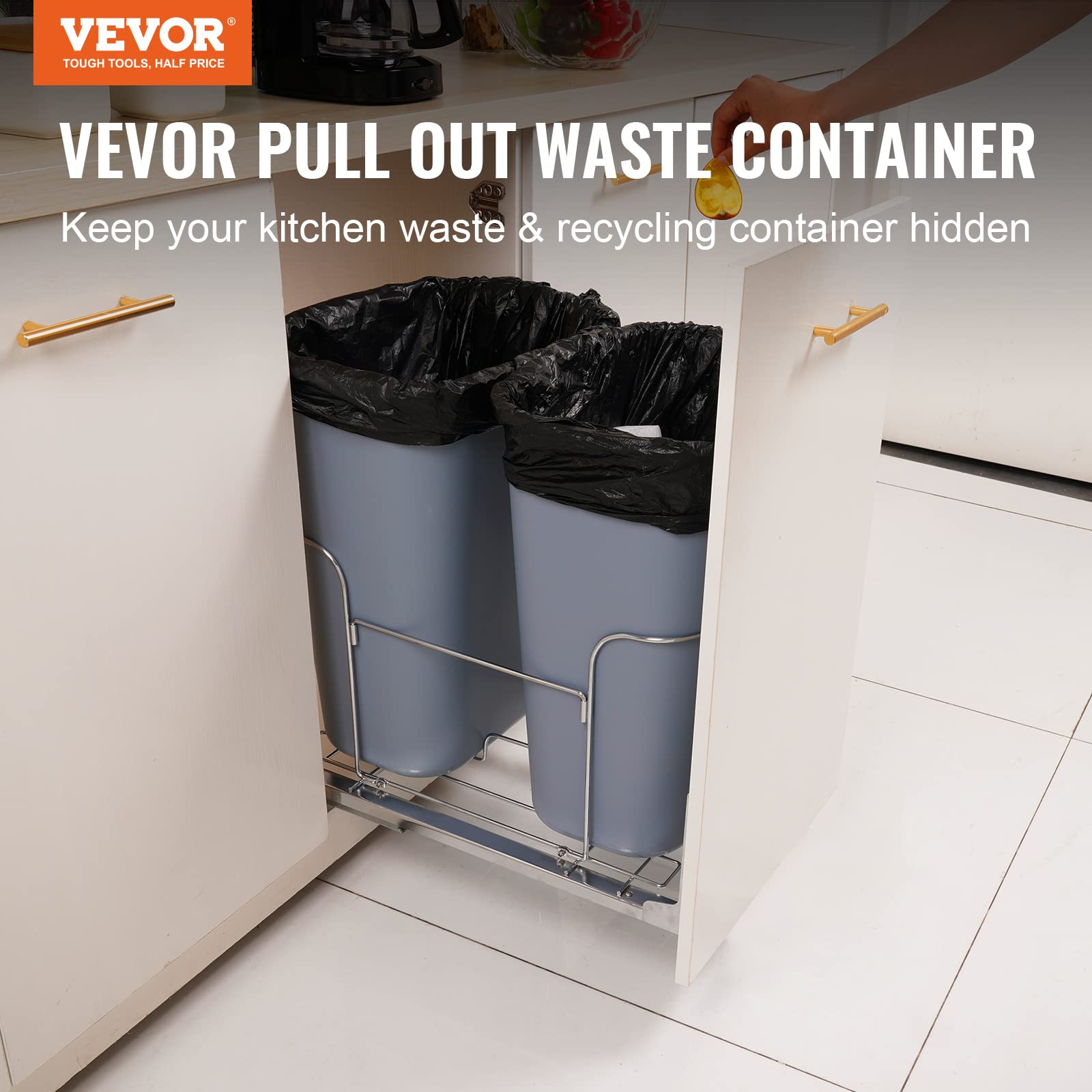 Foto 3 pulgar | Cubo De Basura Extraíble Vevor 35lx2 Bajo Soporte Con Cierre Suave - Venta Internacional.