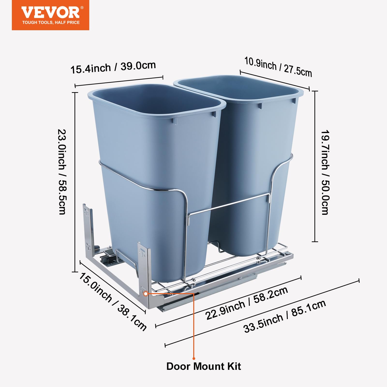Foto 8 pulgar | Cubo De Basura Extraíble Vevor 35lx2 Bajo Soporte Con Cierre Suave - Venta Internacional.