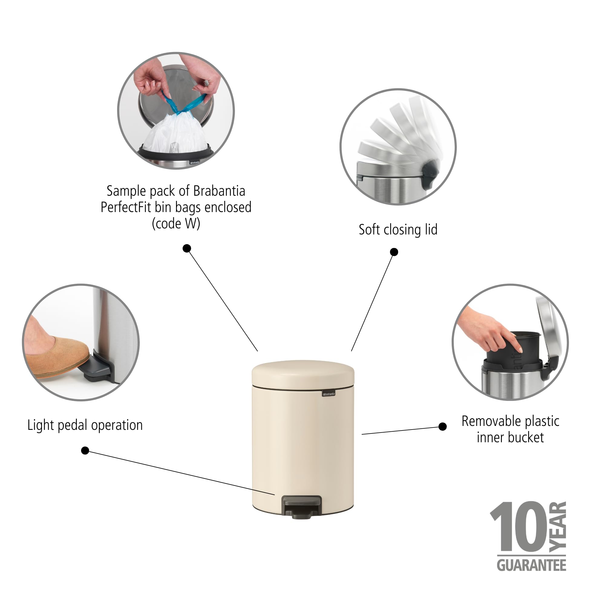 Foto 3 pulgar | Bote De Basura Brabantia New Icon Step De 5 Litros, Color Beige Suave Con Balde - Venta Internacional.