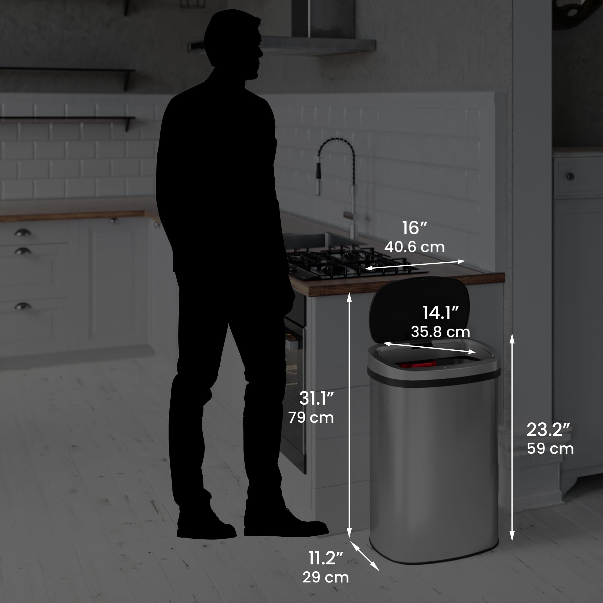 Foto 3 | Bote De Basura Itouchless Con Tapa Superior A Presión, Acero Inoxidable De 49 L - Venta Internacional.