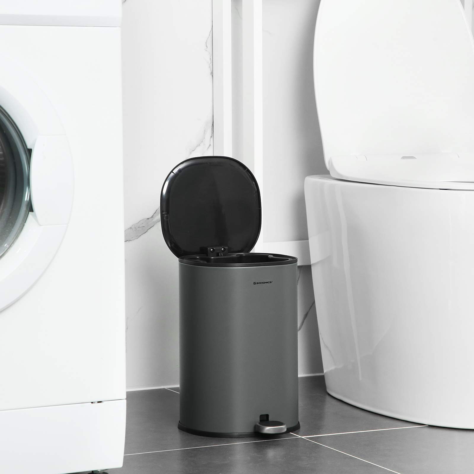 Foto 3 | Songmics Cubo Basura 5 l Con Pedal, Tapa, Cubo Interior, Cierre Suave, Gris/negro, Baño, Mltb14gs.