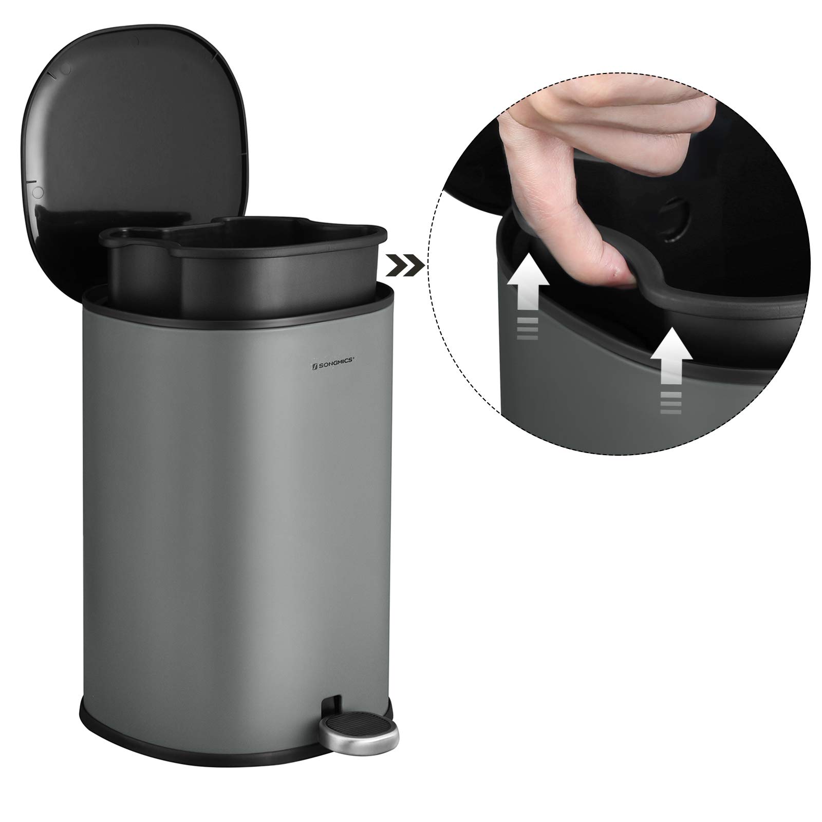 Foto 6 | Songmics Cubo Basura 5 l Con Pedal, Tapa, Cubo Interior, Cierre Suave, Gris/negro, Baño, Mltb14gs.