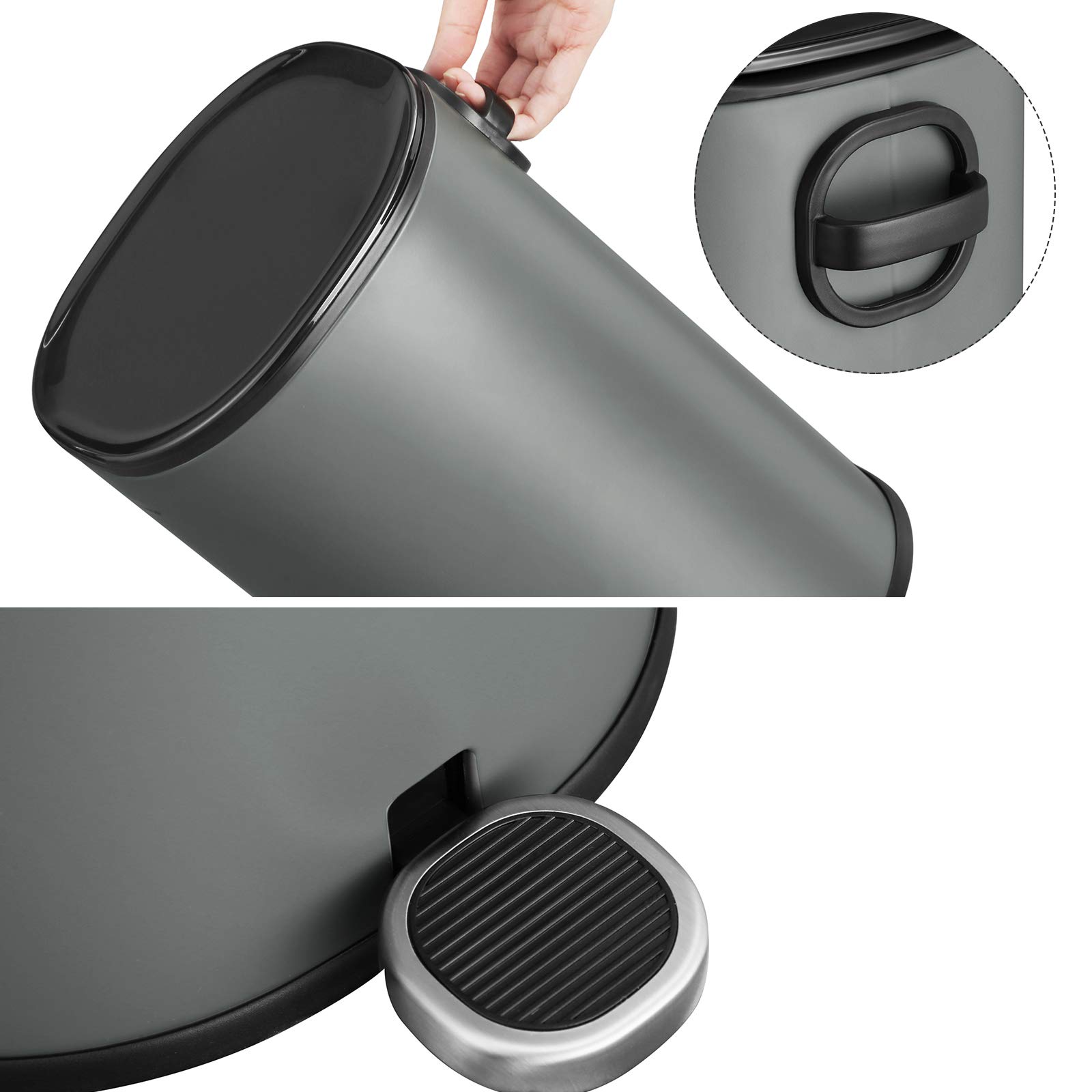 Foto 9 pulgar | Songmics Cubo Basura 5 l Con Pedal, Tapa, Cubo Interior, Cierre Suave, Gris/negro, Baño, Mltb14gs.