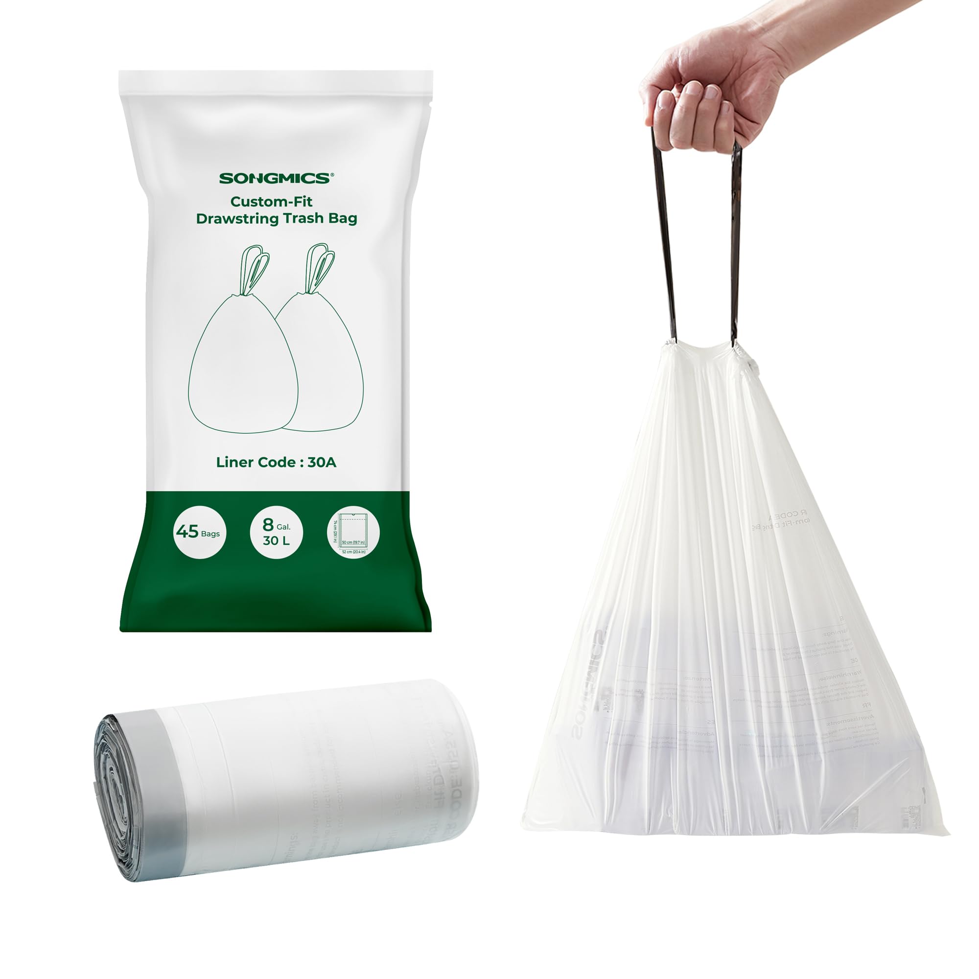 Foto 2 pulgar | Bolsas De Basura Songmics, 30 Litros (8 Galones), 45 Unidades, Blancas - Venta Internacional.