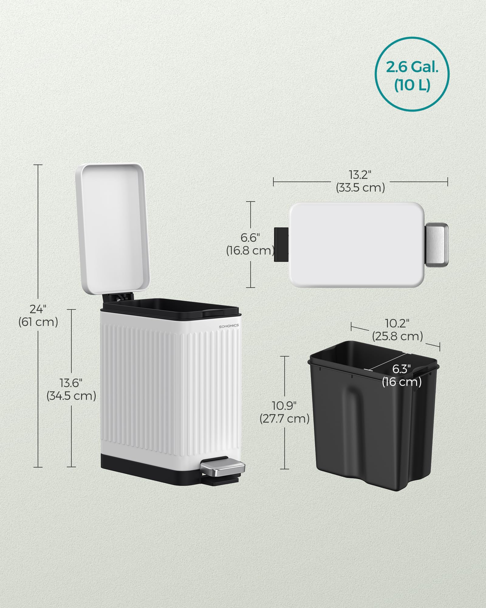 Foto 7 | Bote De Basura Songmics De Acero Inoxidable De 10 Litros Con Tapa Para Baño - Venta Internacional.