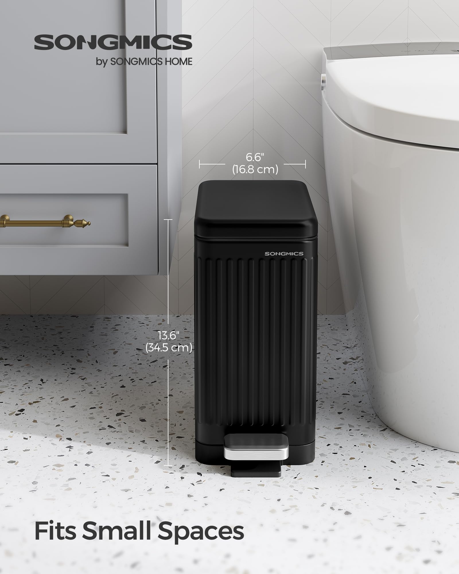 Foto 2 | Bote De Basura Songmics De Acero Inoxidable De 10 Litros Con Tapa Para Baño - Venta Internacional.
