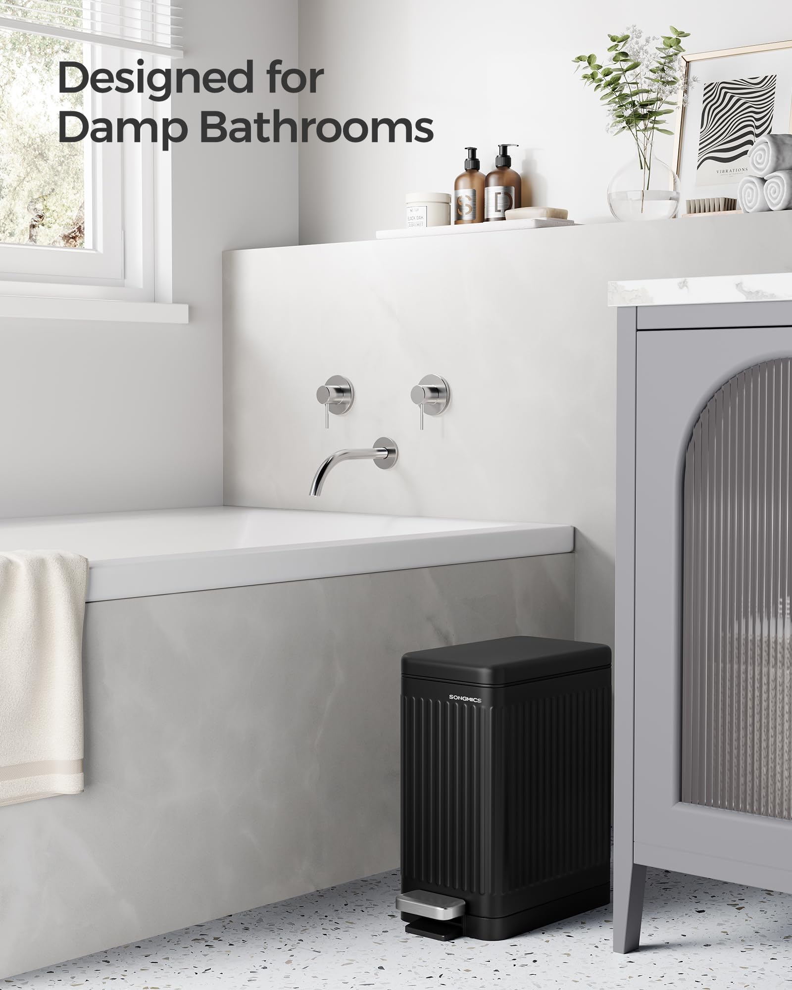 Foto 3 | Bote De Basura Songmics De Acero Inoxidable De 10 Litros Con Tapa Para Baño - Venta Internacional.