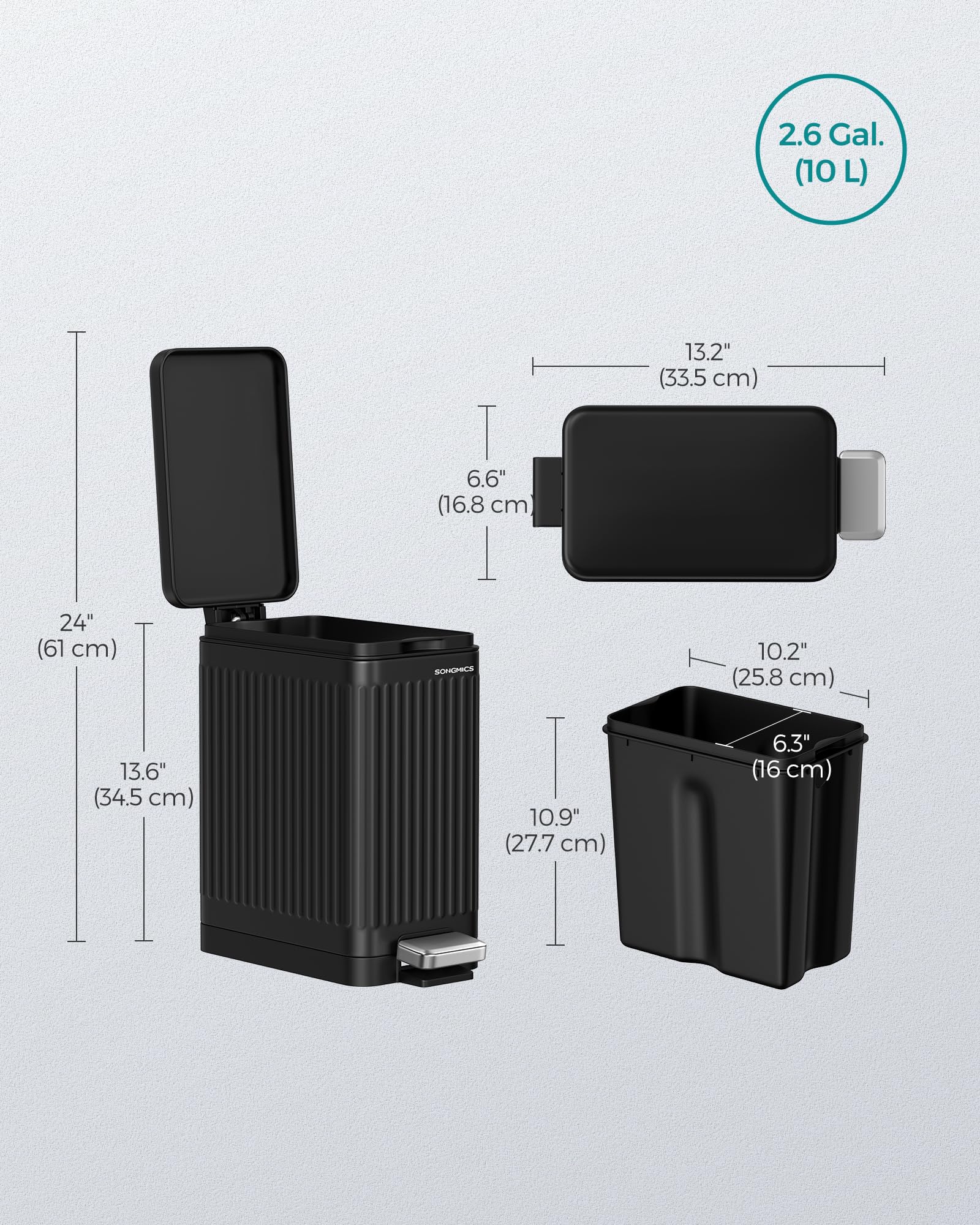 Foto 7 | Bote De Basura Songmics De Acero Inoxidable De 10 Litros Con Tapa Para Baño - Venta Internacional.