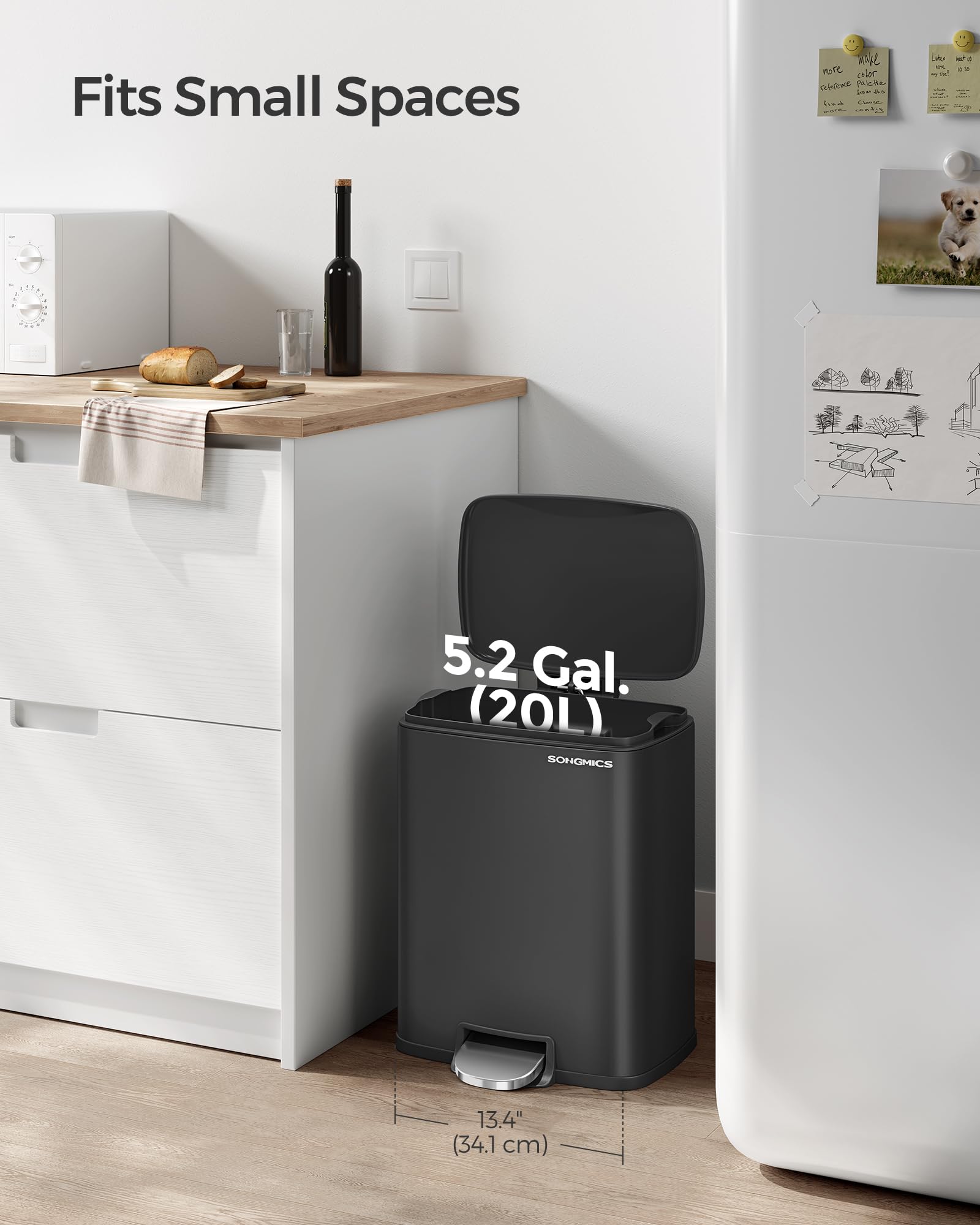 Foto 4 pulgar | Cubo De Basura Songmics De Acero Inoxidable De 20 Litros Con Tapa Negra Ultb543b01 - Venta Internacional.