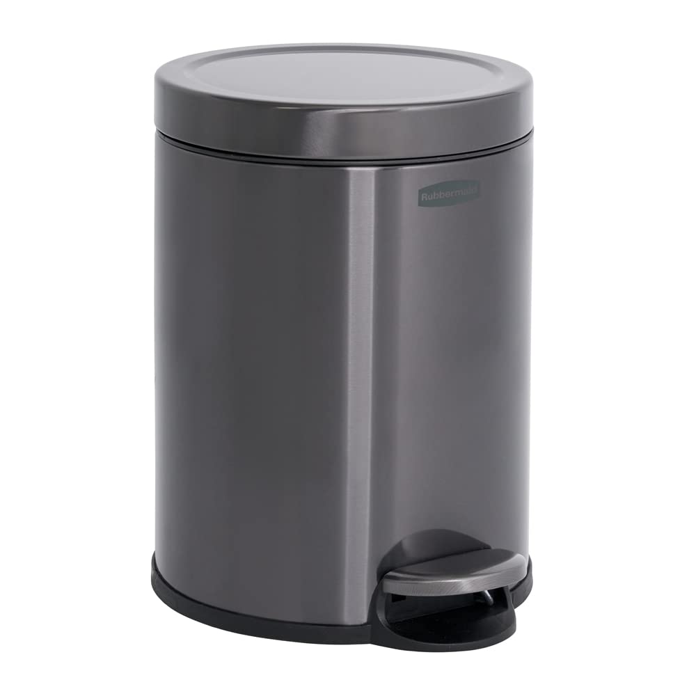 Bote De Basura Rubbermaid De Acero Inoxidable De 6 Litros Con Tapa, Color Carbón - Venta Internacional.