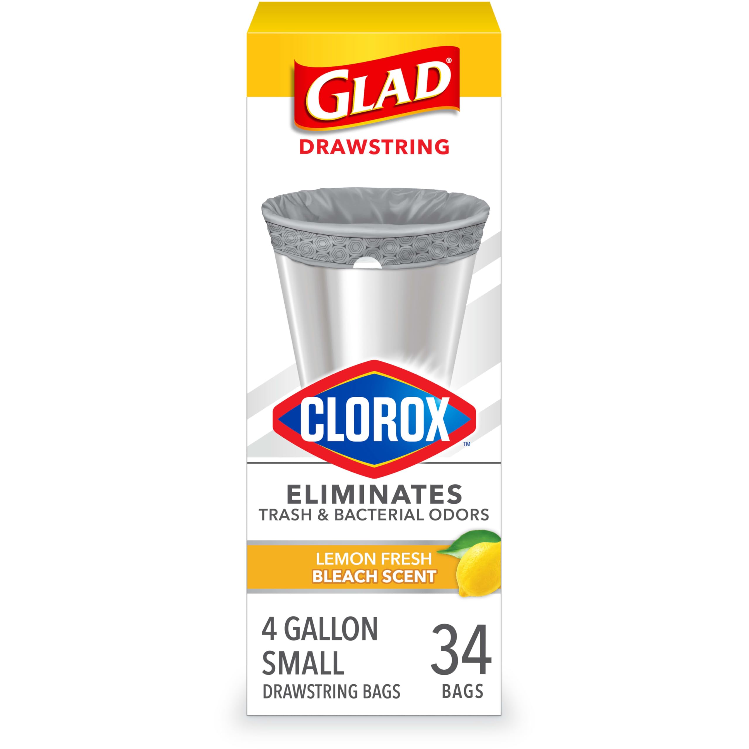 Foto 2 pulgar | Bolsas De Basura Glad Small Drawing String 4l Con Clorox 34 Unidades - Venta Internacional.
