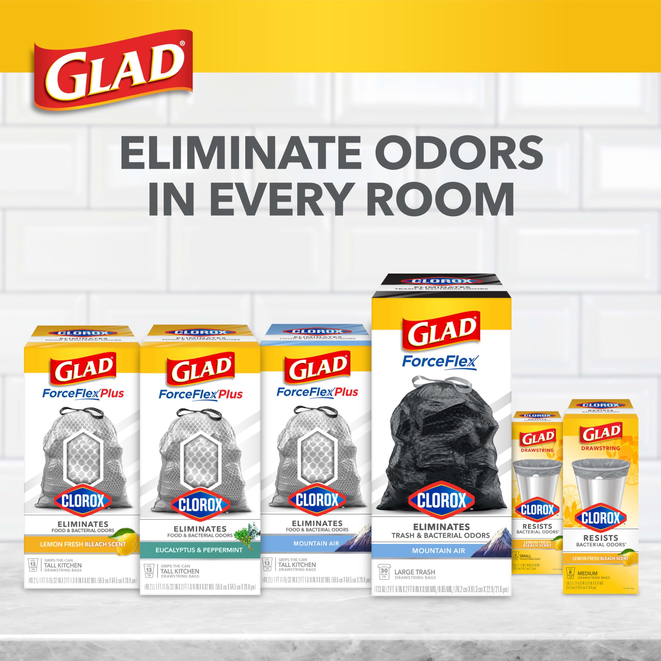 Foto 8 pulgar | Bolsas De Basura Glad Small Drawing String 4l Con Clorox 34 Unidades - Venta Internacional.
