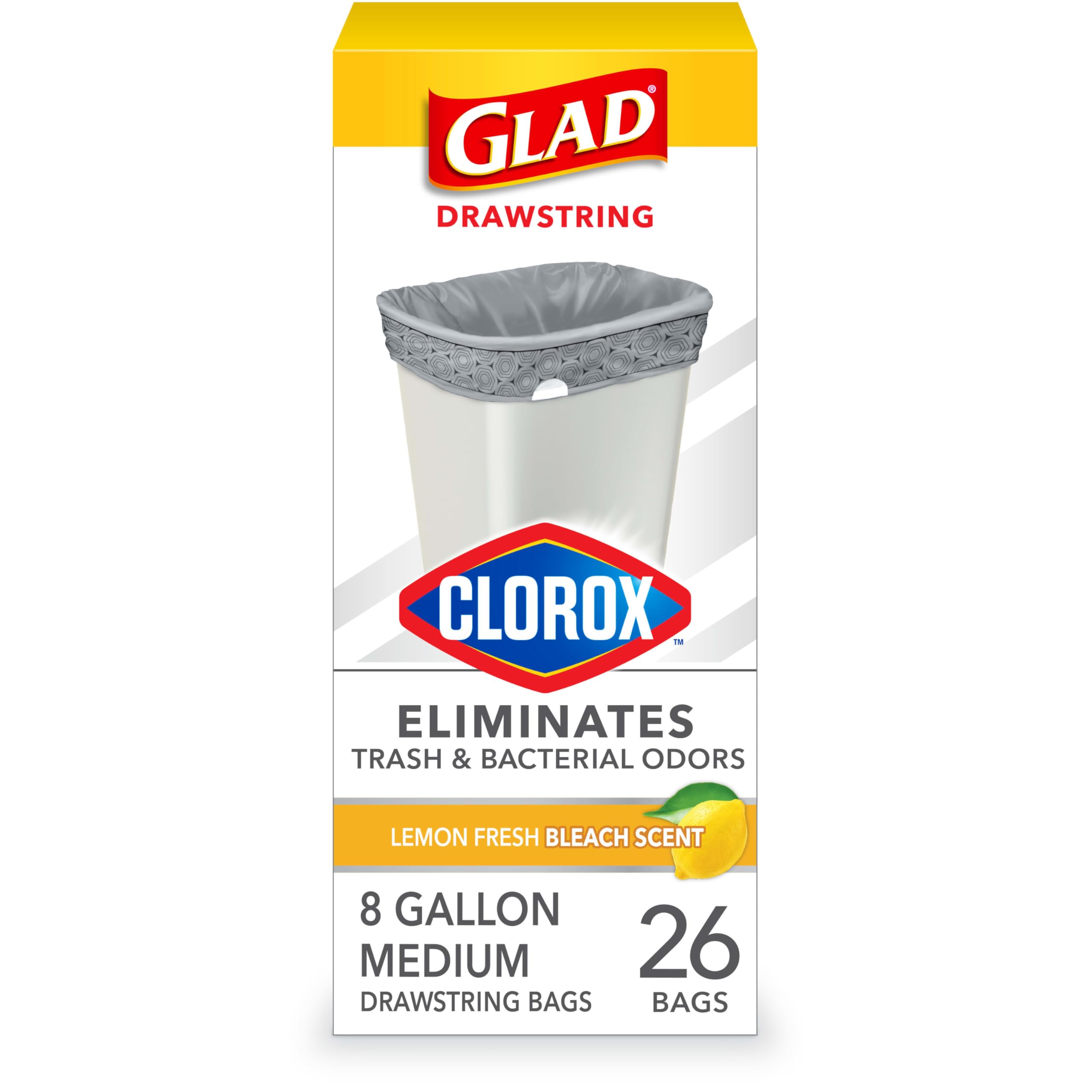 Foto 1 | Bolsas De Basura Glad Medium Con Cordón, 30 Litros, 26 Unidades Con Clorox - Venta Internacional.