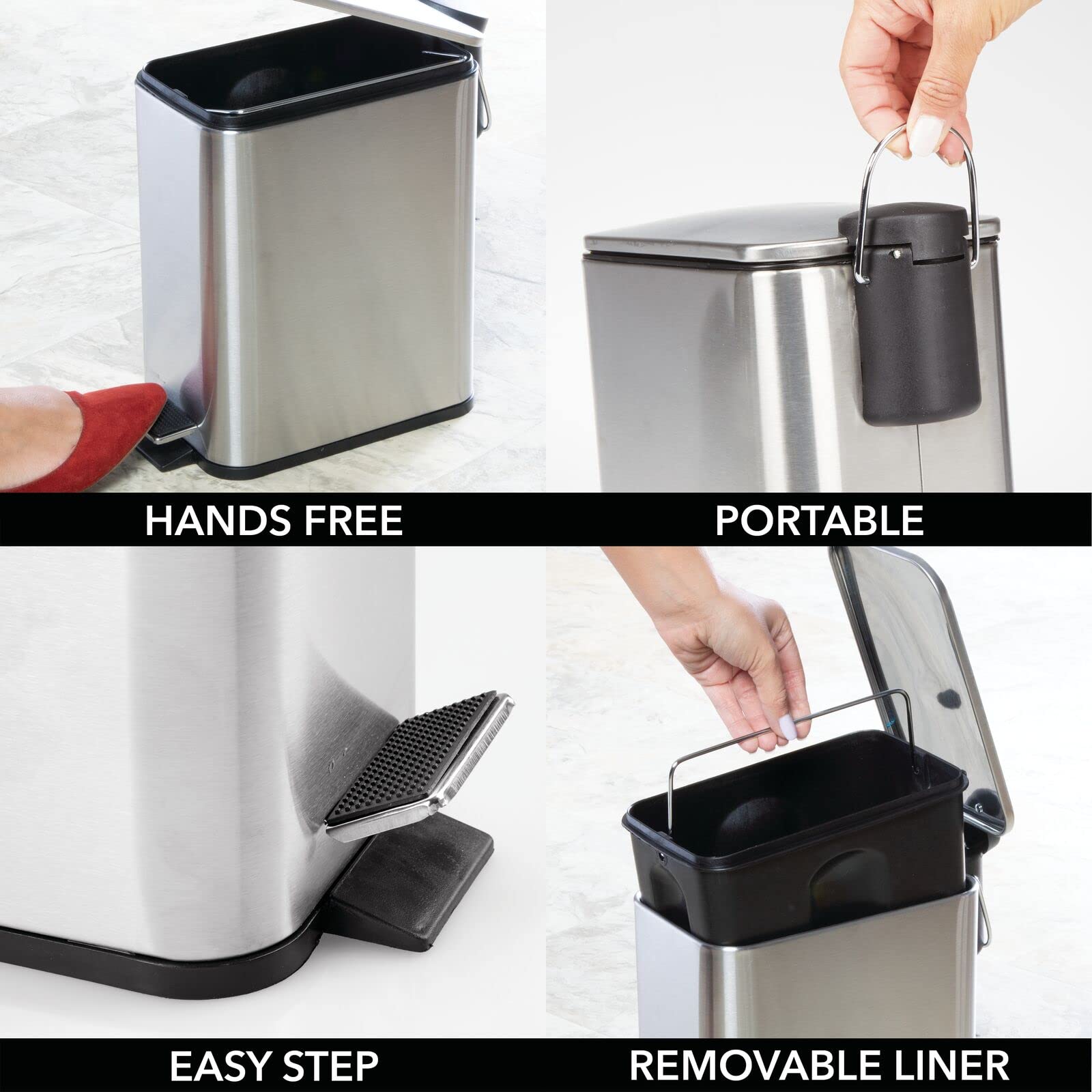 Foto 6 pulgar | Bote De Basura Mdesign Slim Metal De 5 Litros Con Pedal Y Tapa De Acero Inoxidable - Venta Internacional.
