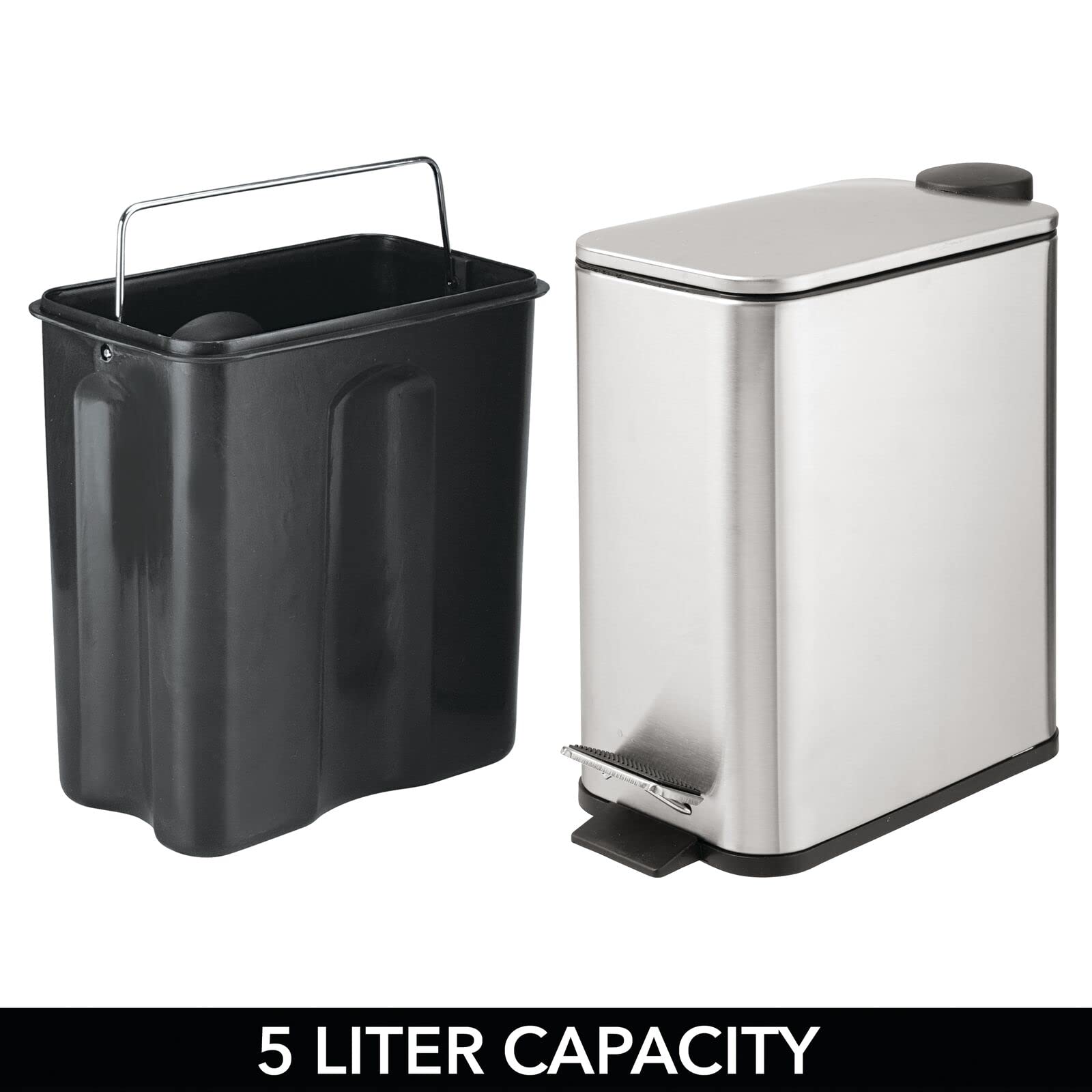 Foto 6 | Bote De Basura Mdesign Slim Metal De 5 Litros Con Pedal Y Tapa De Acero Inoxidable - Venta Internacional.