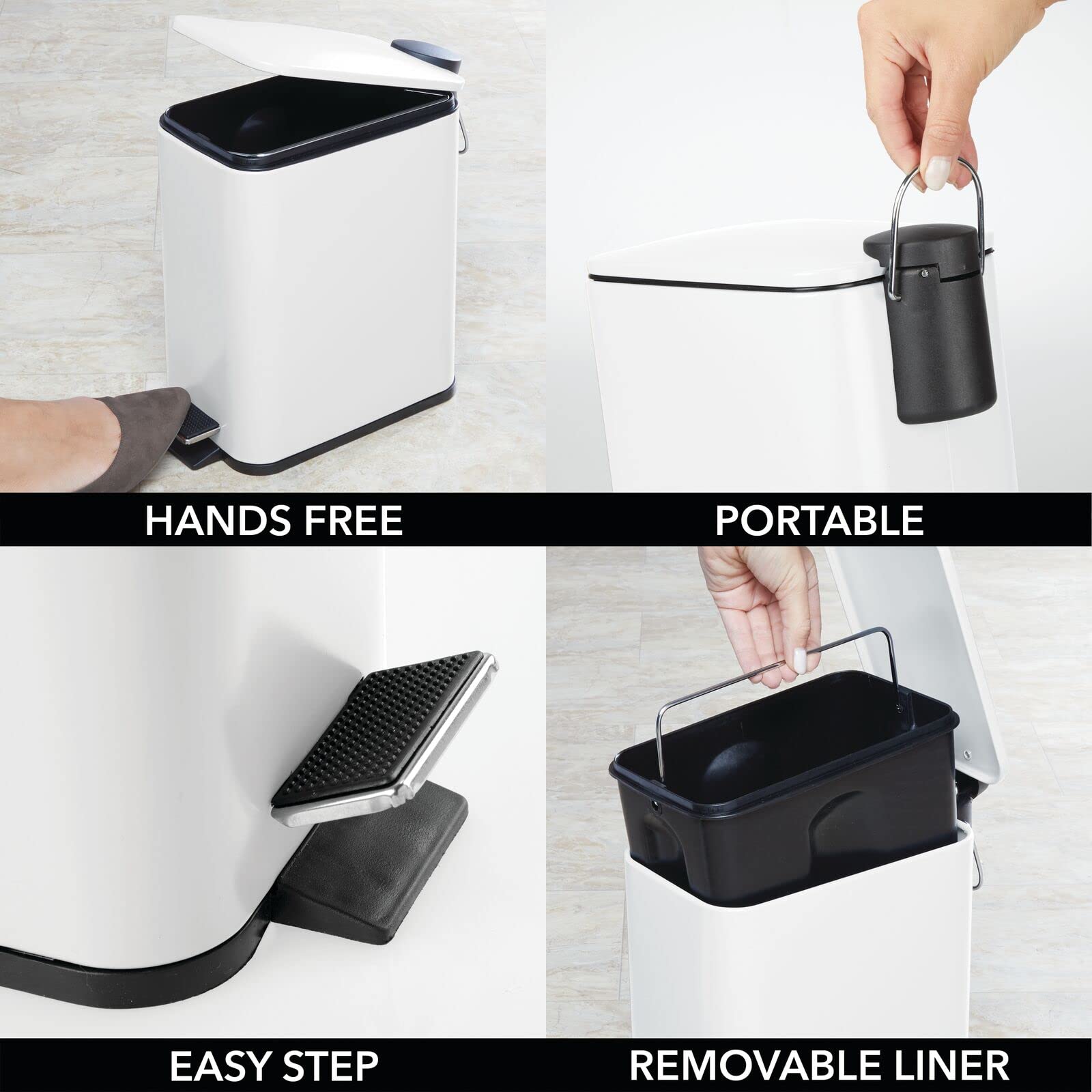 Foto 6 pulgar | Bote De Basura Mdesign Slim Metal De 5 Litros Con Pedal Y Tapa  Color Blanco - Venta Internacional.