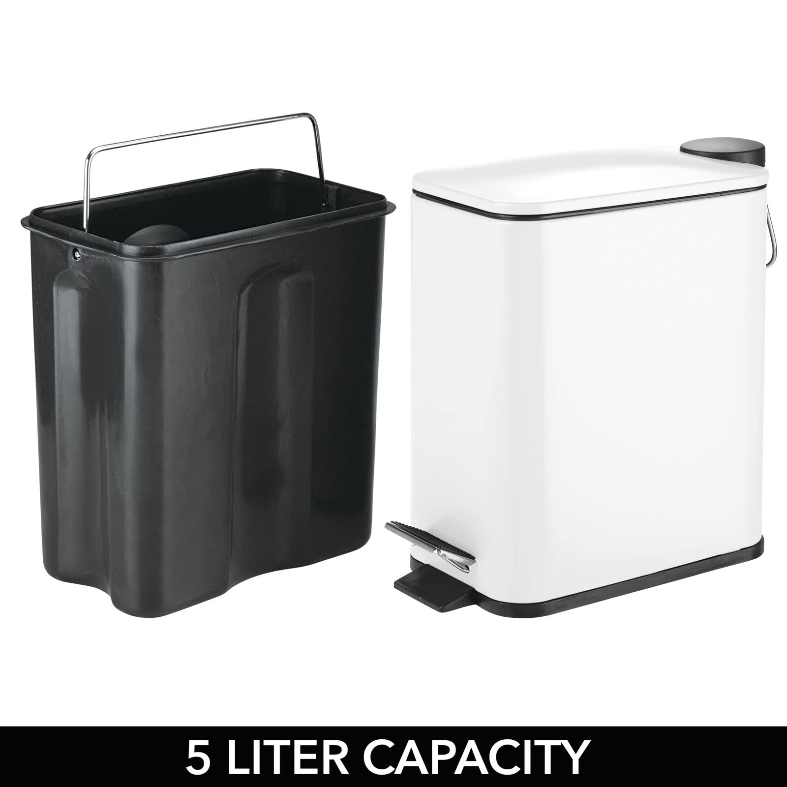 Foto 7 pulgar | Bote De Basura Mdesign Slim Metal De 5 Litros Con Pedal Y Tapa  Color Blanco - Venta Internacional.
