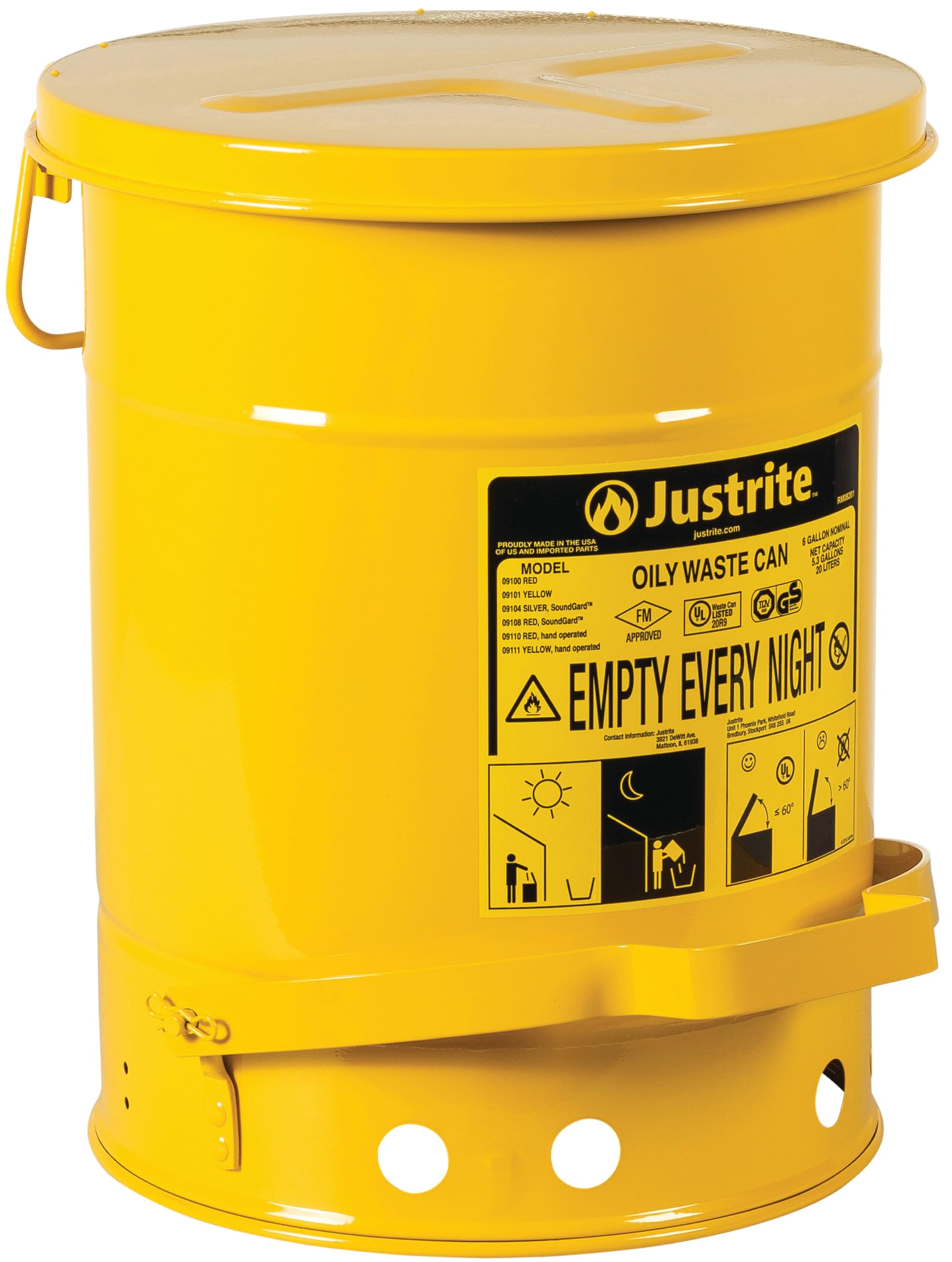 Foto 2 pulgar | Bote De Basura Aceitosa Justrite De Acero Galvanizado De 6 Litros Con Tapa De Cierre Automático - Venta Internacional.