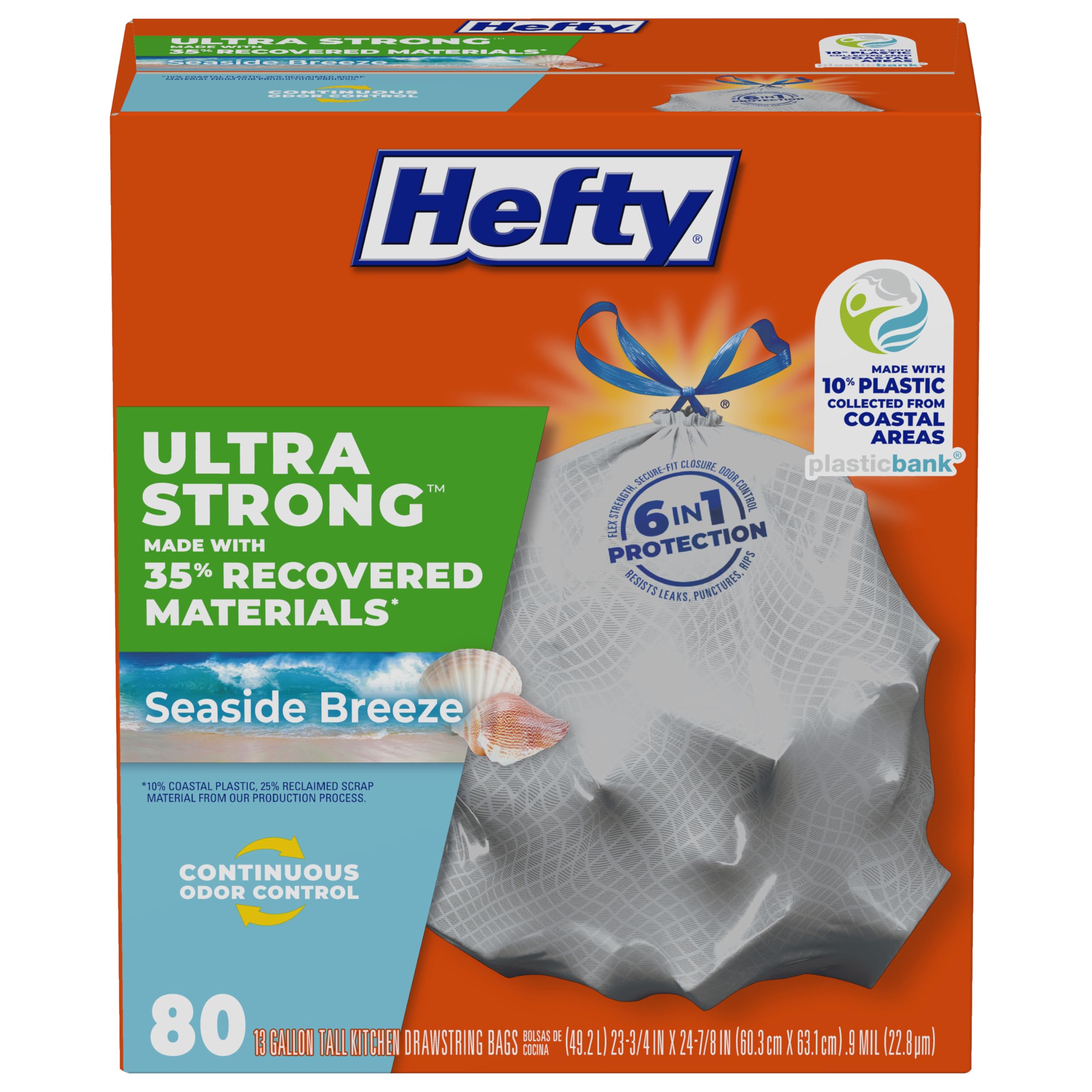 Foto 2 pulgar | Bolsas De Basura Hefty Ultra Strong  49 L  80 Bolsas  Aroma A Brisa Marina - Venta Internacional.