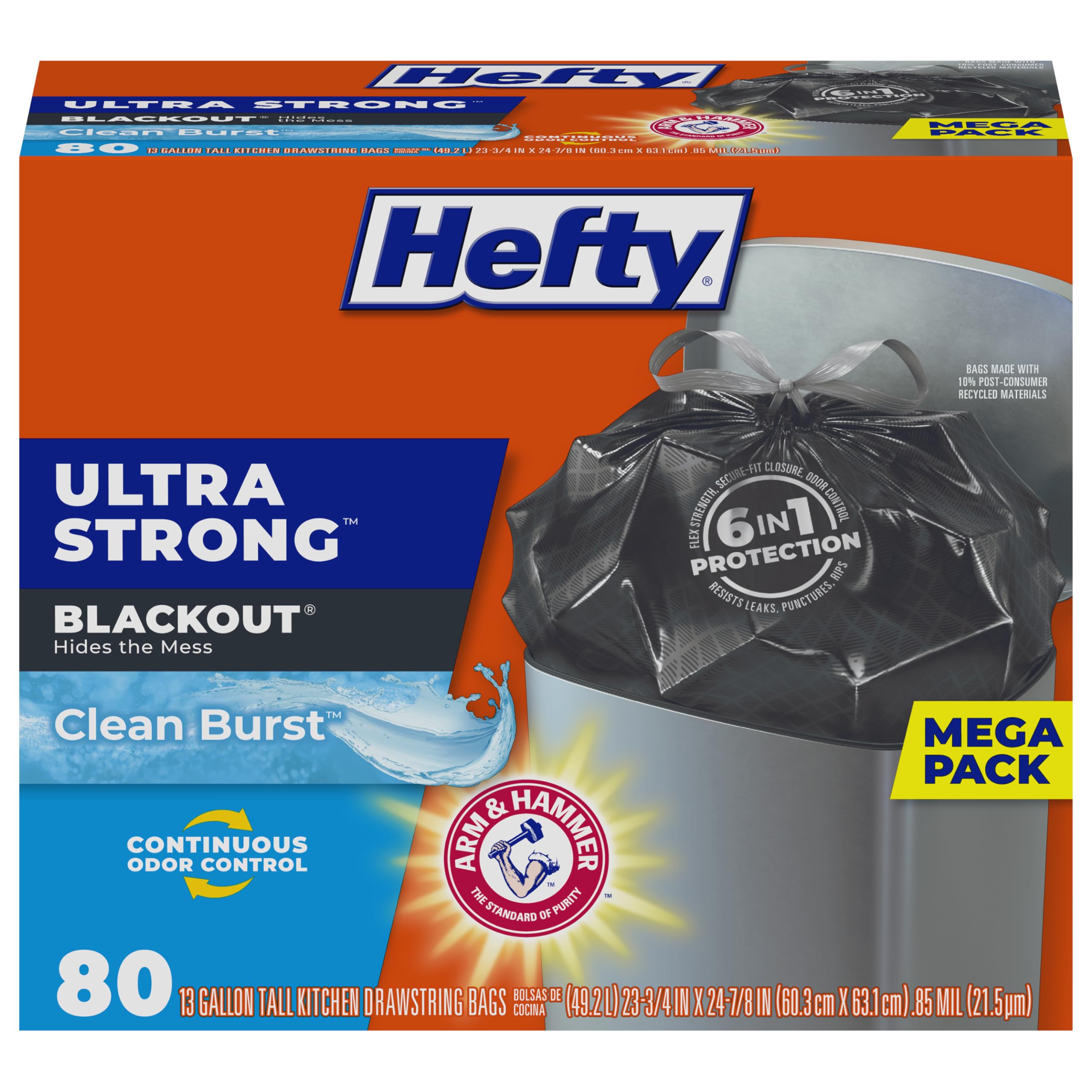 Foto 2 pulgar | Bolsas De Basura Hefty Ultra Strong  49 L  80 Bolsas Black Clean Burst - Venta Internacional.