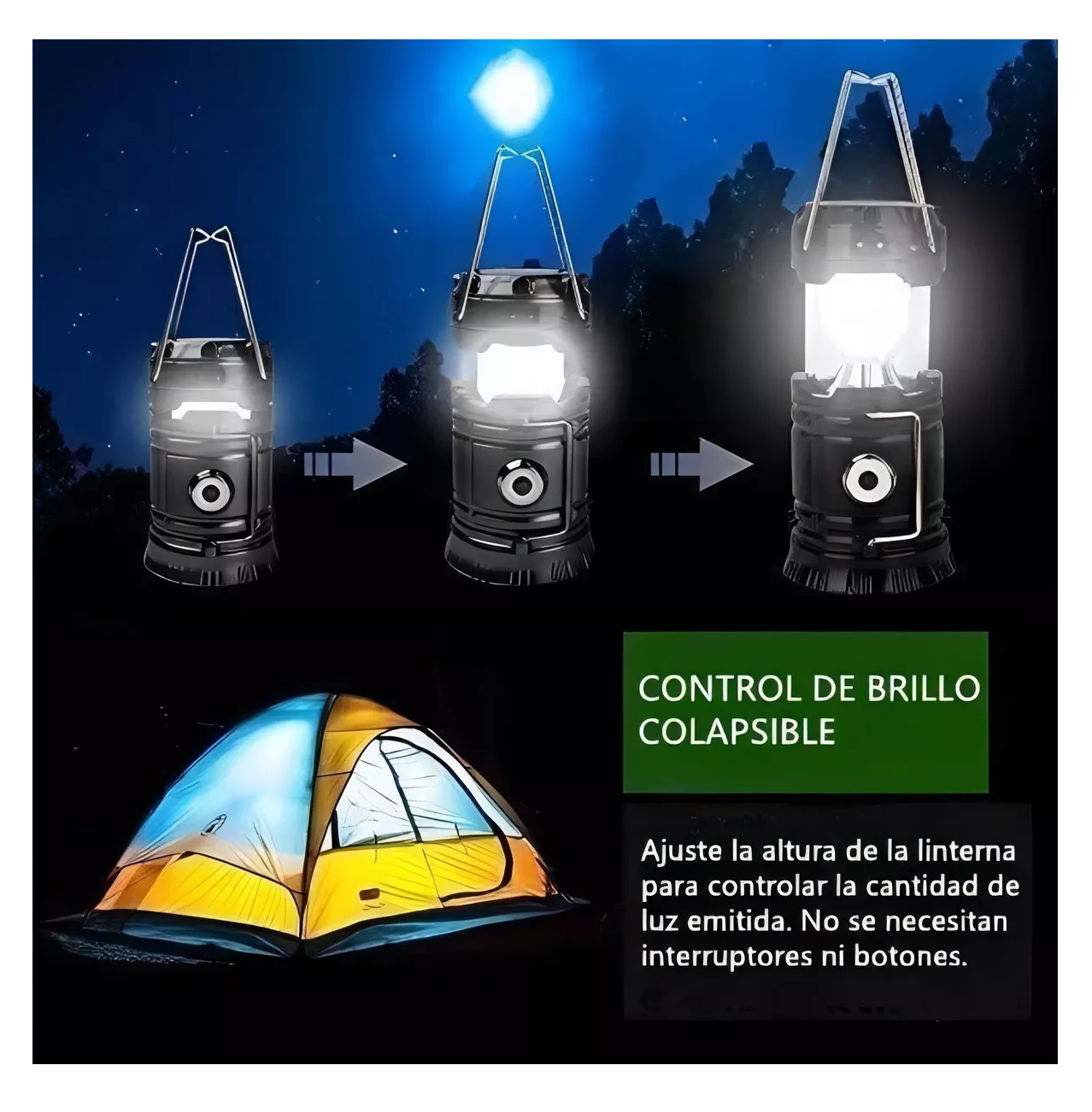 Foto 4 pulgar | Lampara De Campismo Solar Recargable Multiple Power Bank Negro