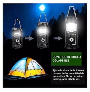 Foto 3 | Lampara De Campismo Solar Recargable Multiple Power Bank Negro