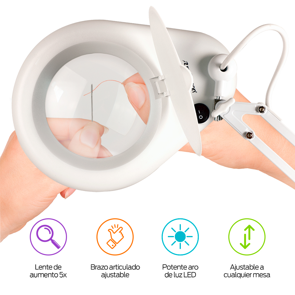 Foto 3 pulgar | Lupa Con Luz Led Aumento 5x Brazo Articulado Para Escritorio, Redlemon, Color Blanco