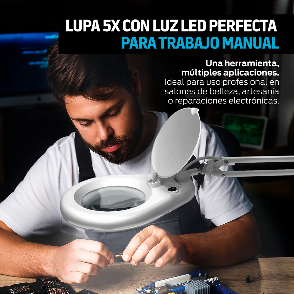 Foto 4 pulgar | Lupa Con Luz Led Aumento 5x Brazo Articulado Para Escritorio, Redlemon, Color Blanco