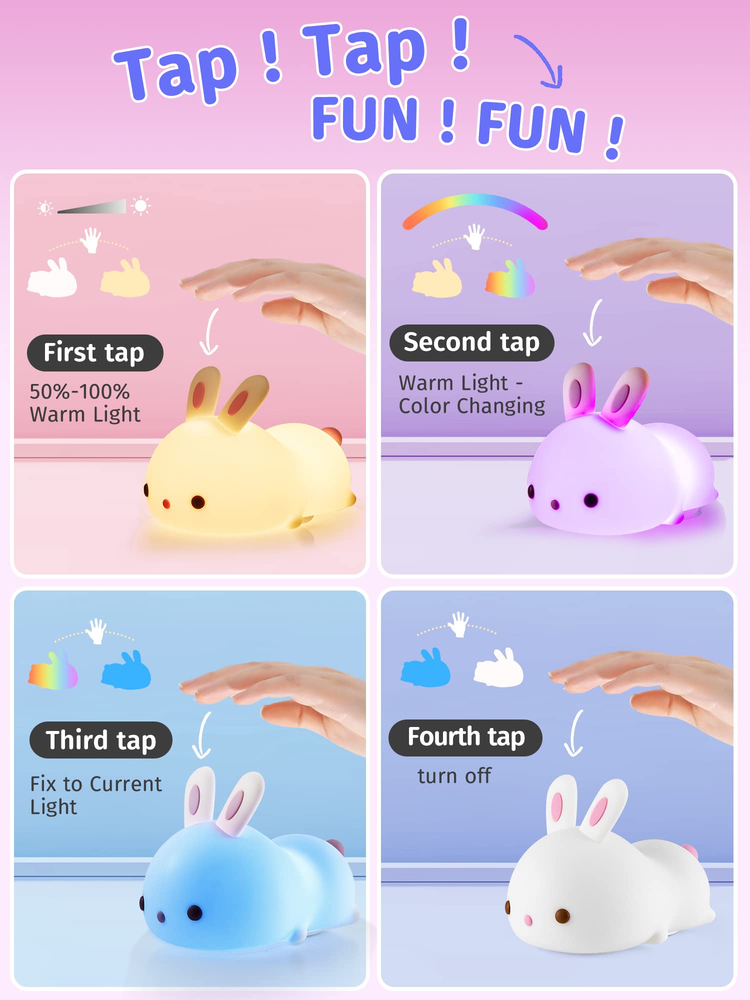 Foto 3 | Night Light One Fire Bunny Para Niños, 16 Colores, Recargable - Venta Internacional.