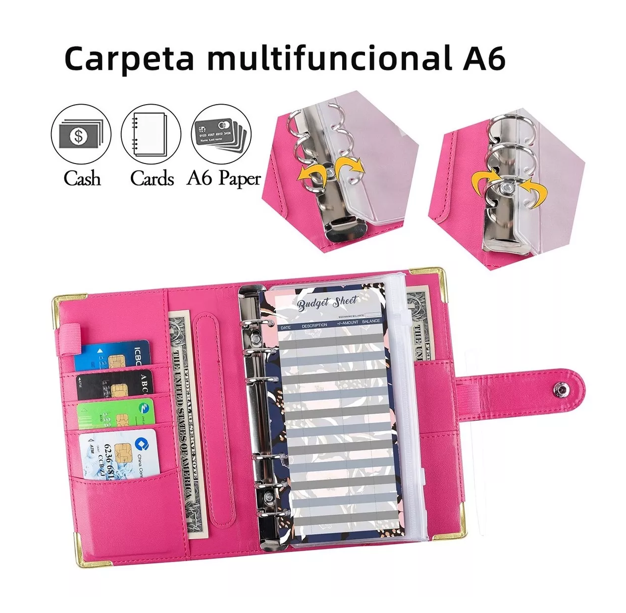 Foto 4 pulgar | Carpeta Organizadora de Gastos y Pagos A6 color Rosa