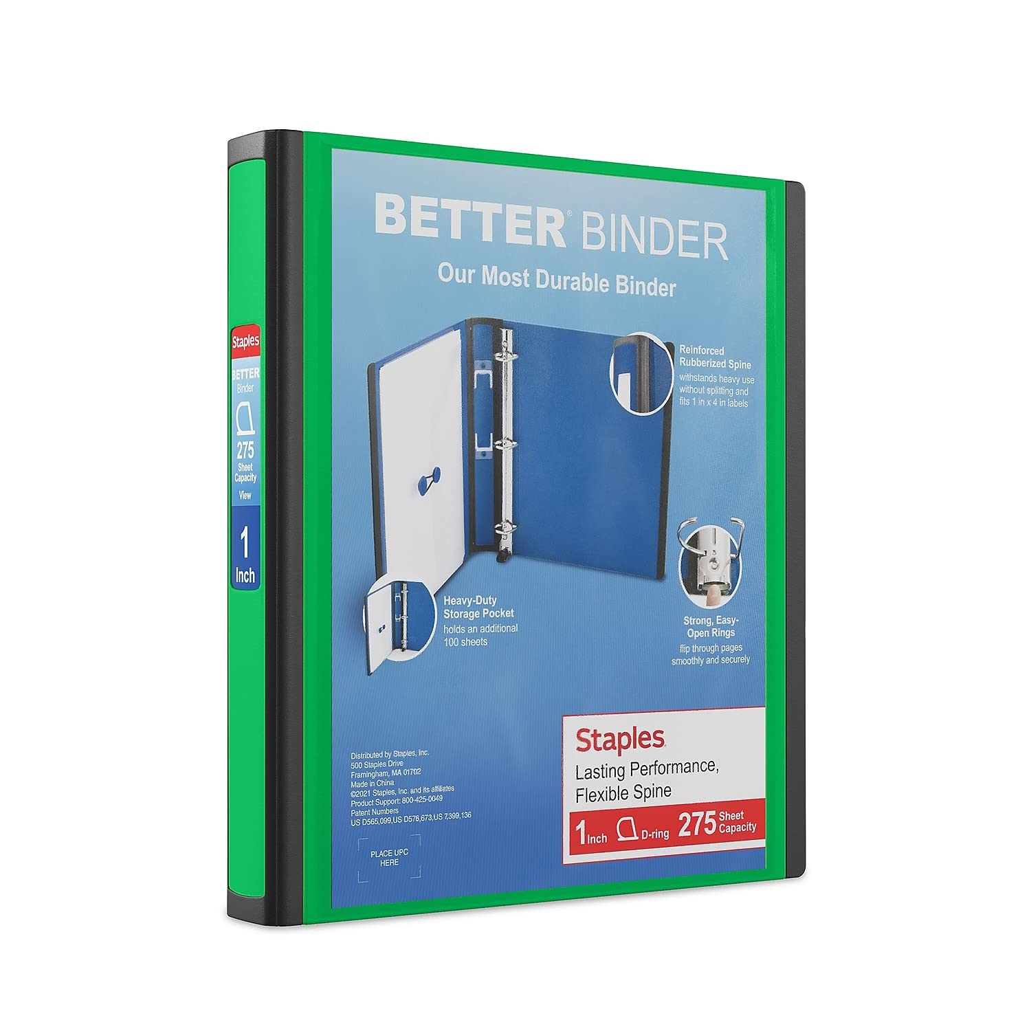 Binder Staples Better 19063, 1 Pulgada En D, 3 Anillos, Vista Verde - Venta Internacional. $549