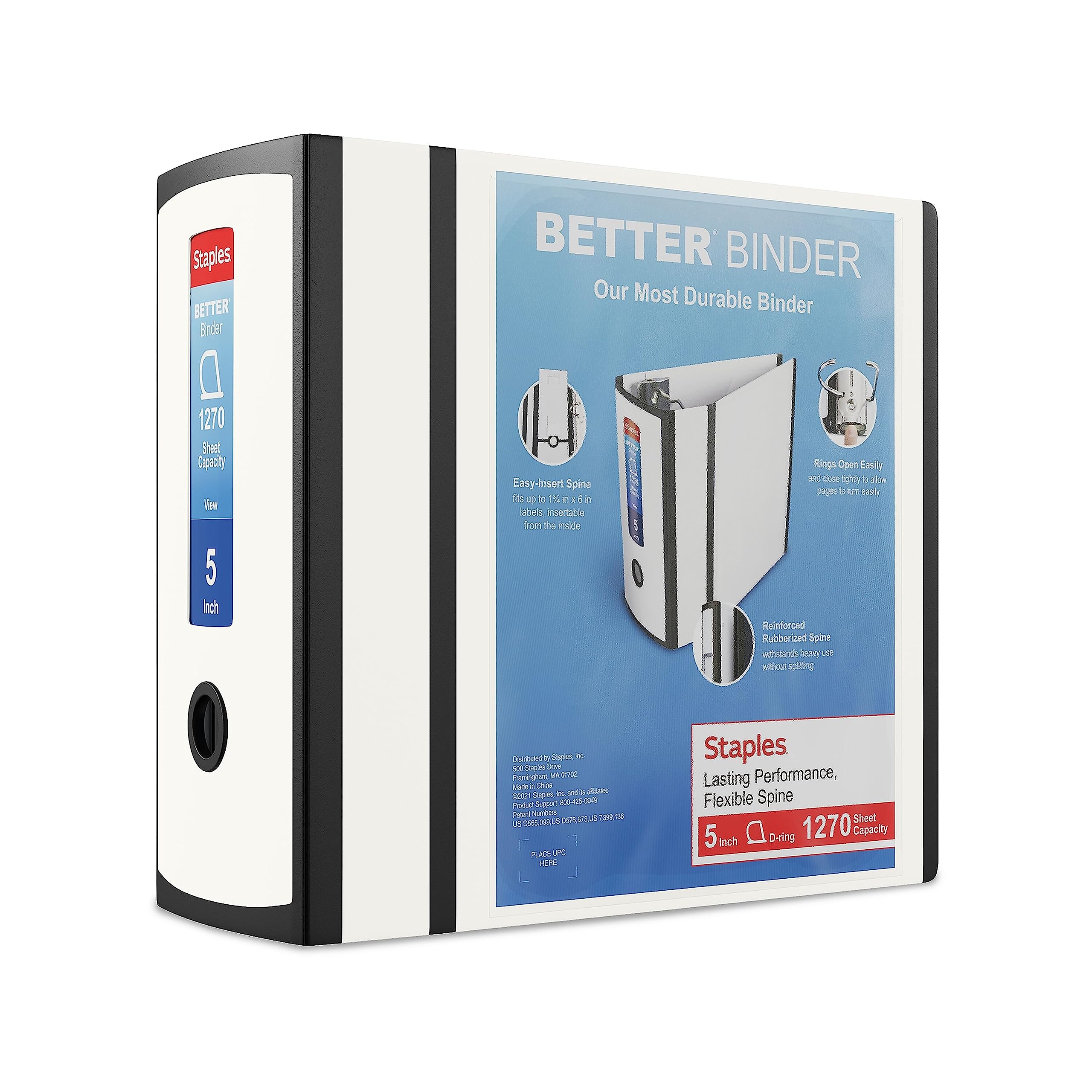 Binder Staples Better, 3 Anillos, 5 Pulgadas, Color Blanco, Paquete De 2 - Venta Internacional.