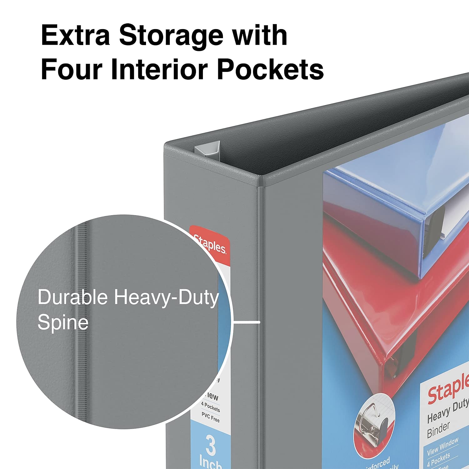 Foto 5 | Binder Staples Heavy Duty Con Vista De 3 Anillas, 3 Pulgadas, Gris, Paquete De 2 - Venta Internacional.