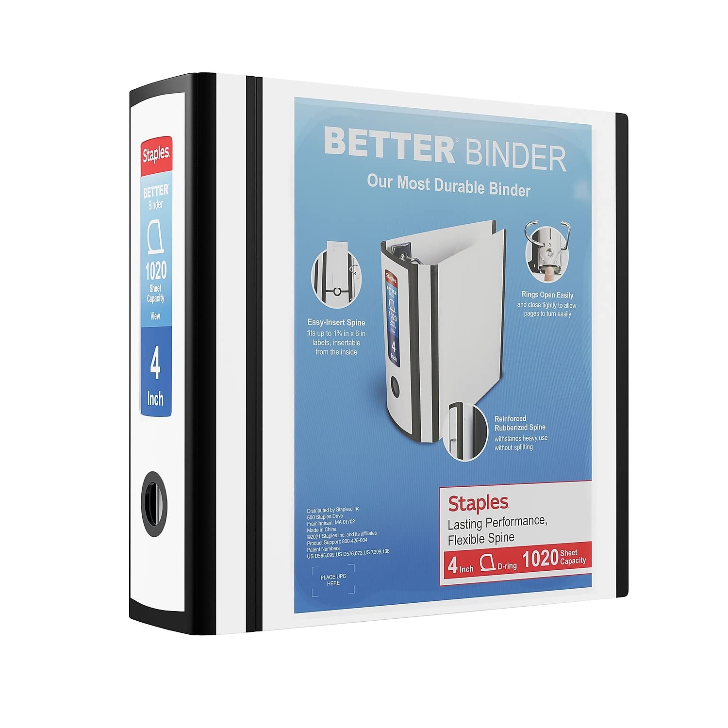 Binder Staples Better, 3 Anillas, 4 Pulgadas, Color Blanco, 1020 Hojas - Venta Internacional.