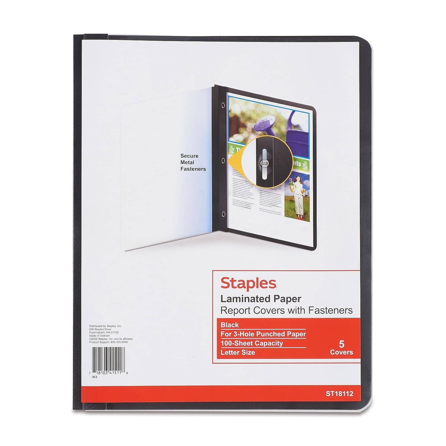 Report Cover Staples Deluxe, 3 Puntas, Tamaño Carta, 15 Unidades, Color Negro - Venta Internacional.