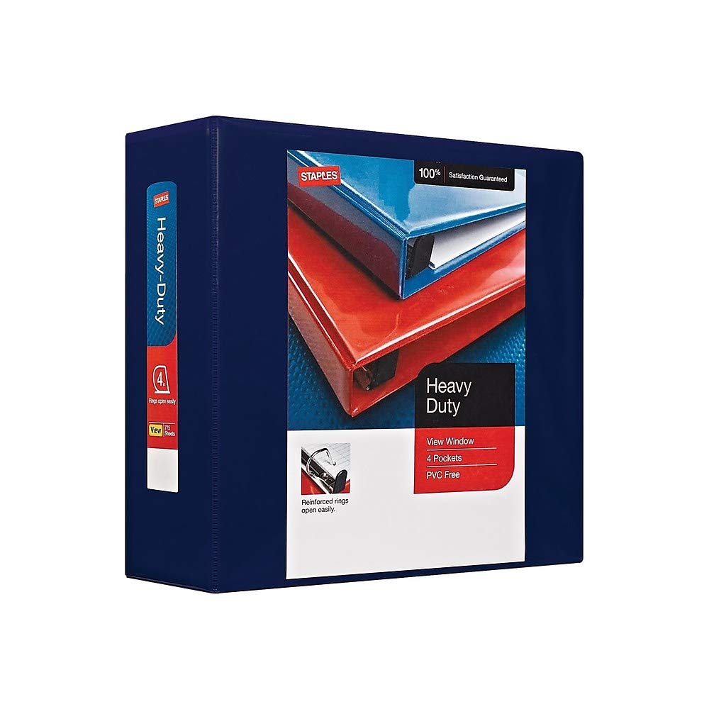 Binder Staples 976049, Resistente, 4 Pulgadas En D, 3 Anillos, Azul Marino - Venta Internacional.