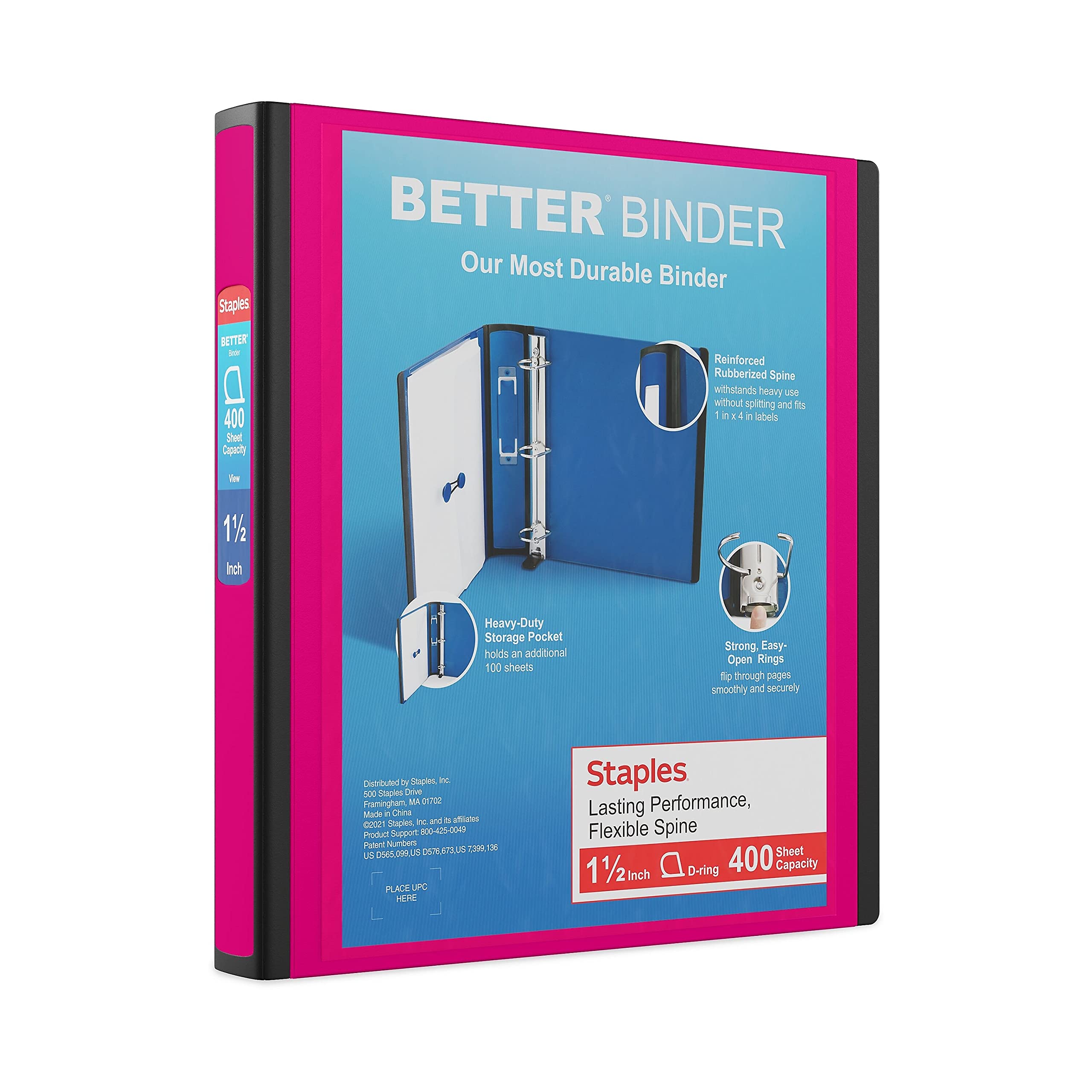 Binder Staples Better, 3 Anillas, 1.5 Pulgadas De Profundidad, Color Rosa, 400 Hojas, Paquete De 3 - Venta Internaciona