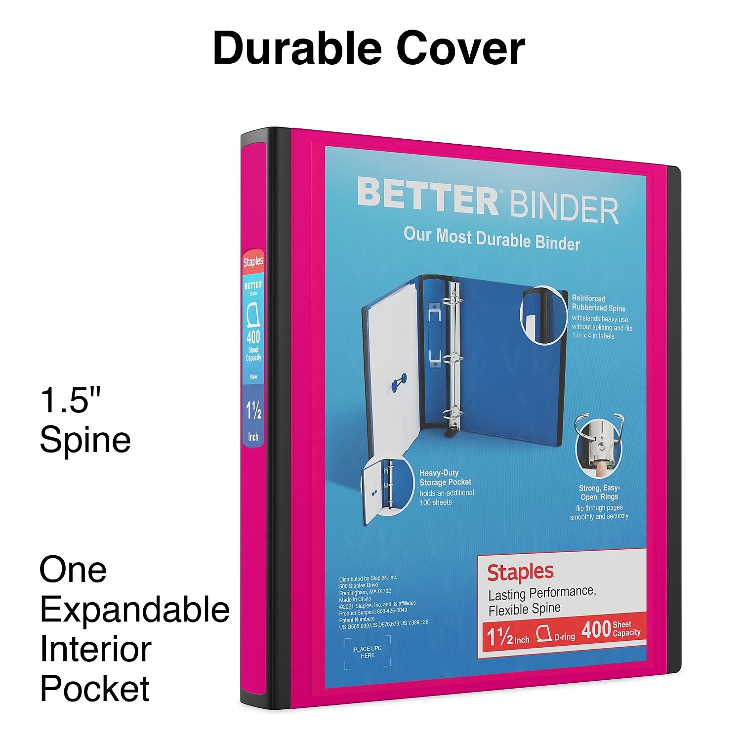 Foto 2 | Binder Staples Better, 3 Anillas, 1.5 Pulgadas De Profundidad, Color Rosa, 400 Hojas, Paquete De 3 - Venta Internaciona