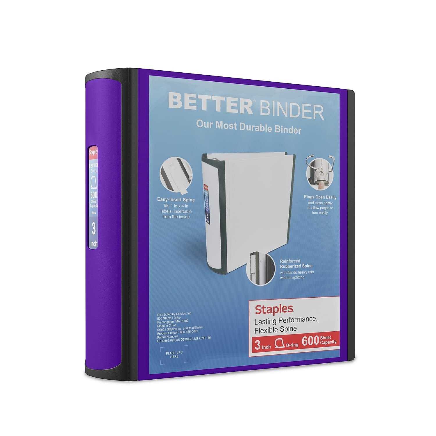 Binder Staples Better, 3 Anillas, 3 Pulgadas, Inclinadas En D View, Morado - Venta Internacional. $662