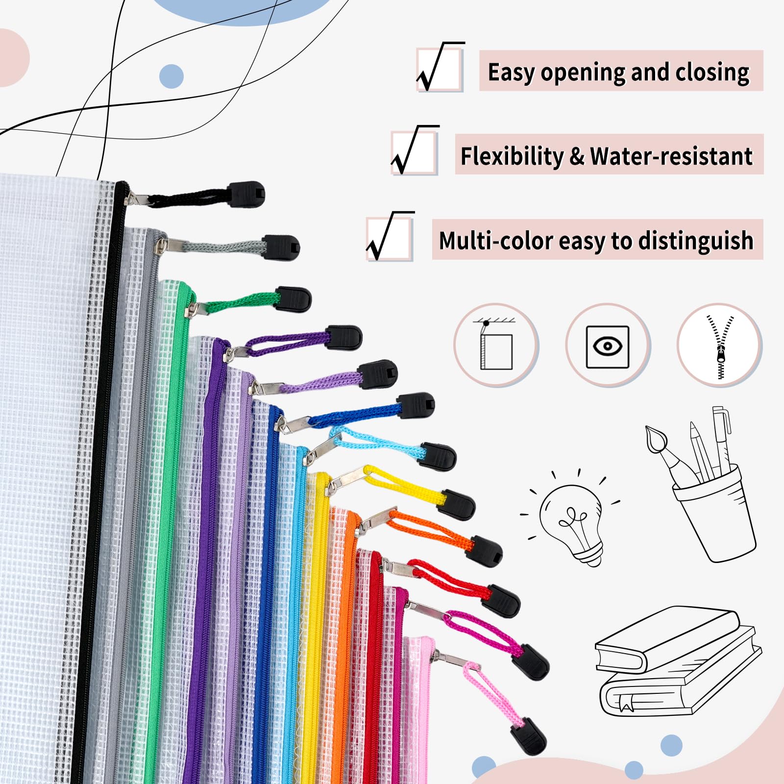 Foto 4 pulgar | Bolsa De Malla Con Cremallera Eoout, Tamaño A4, 72 Unidades, 12 Colores, Impermeable - Venta Internacional.